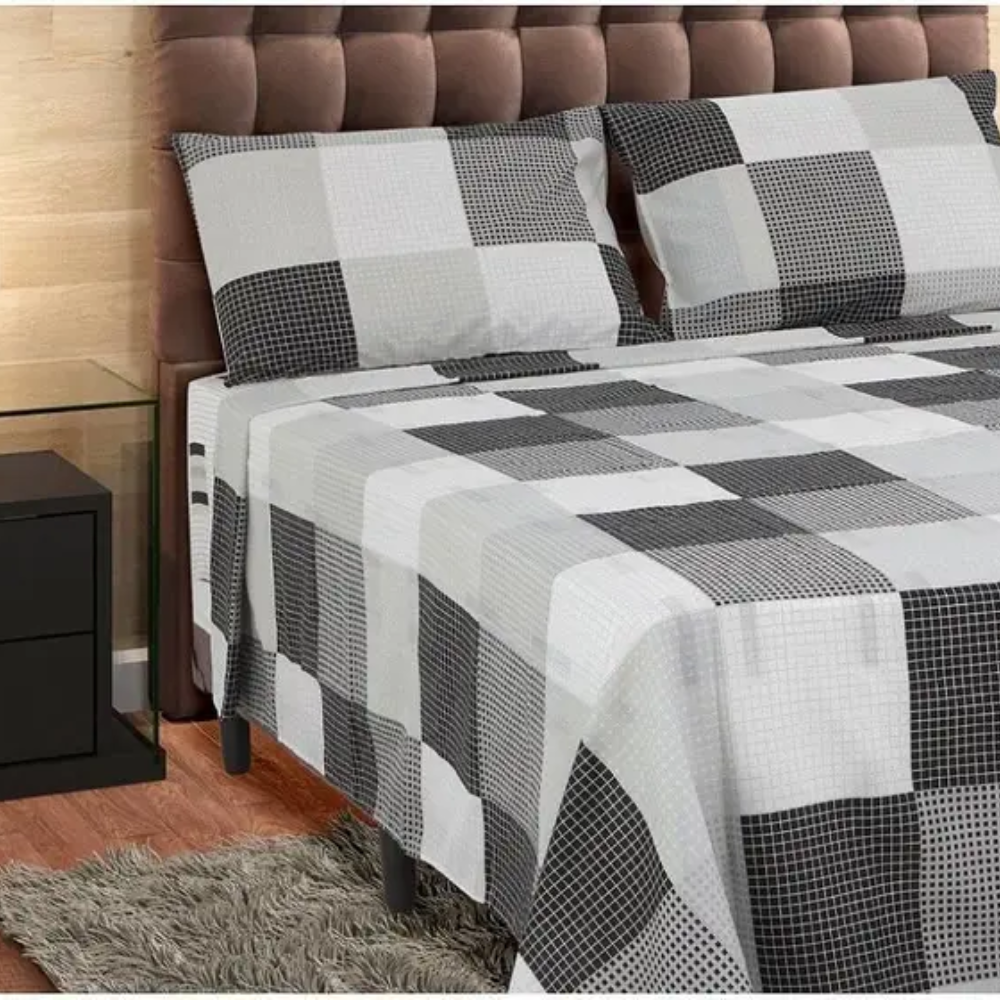 Jogo de Cama Casal Sultan Realce Premium – 4 Peças, 140 Fios, Algodão, Toque Macio e Cama Dupla