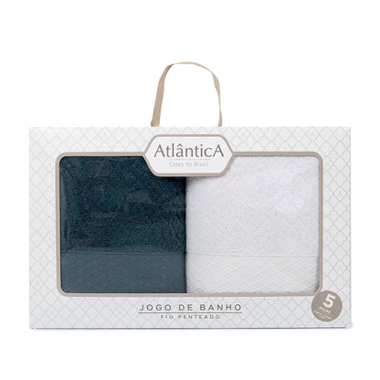 ATLANTICA TOALHA  JG BANHO CAPRI NA CAIXA 4 PCS AZUL / BRANCO