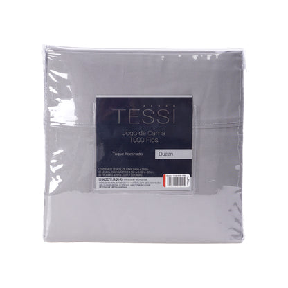 Hiper Textil Jogo Cama 4 pçs 1000 Fios Queen- Cinza
