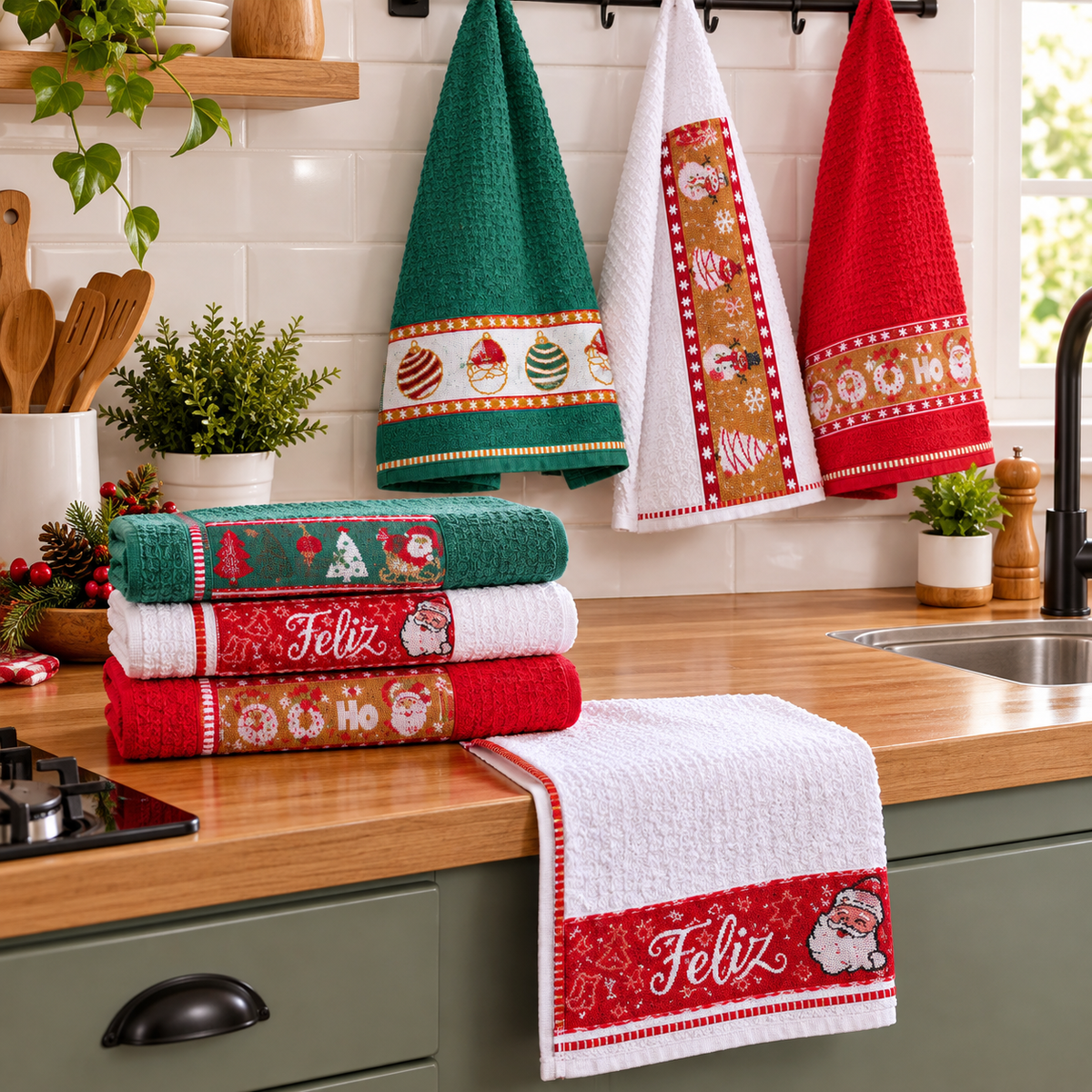 Hiper Textil kit 3 Panos de Copa Buongusto Natalino 42X62