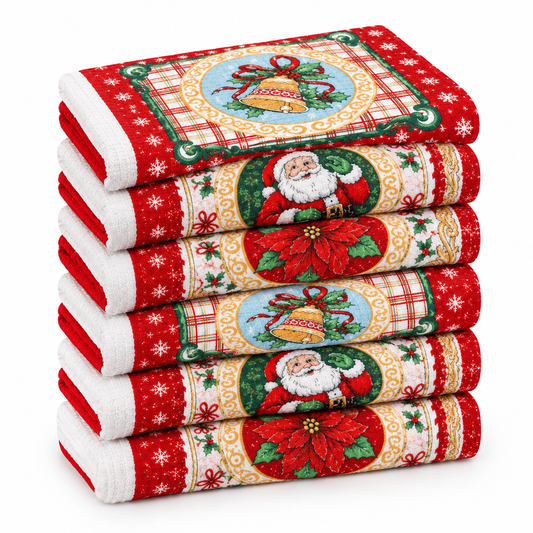 Dohler kit 6 Pano de Copa Felpudo Prata 45x65 cm - Natal
